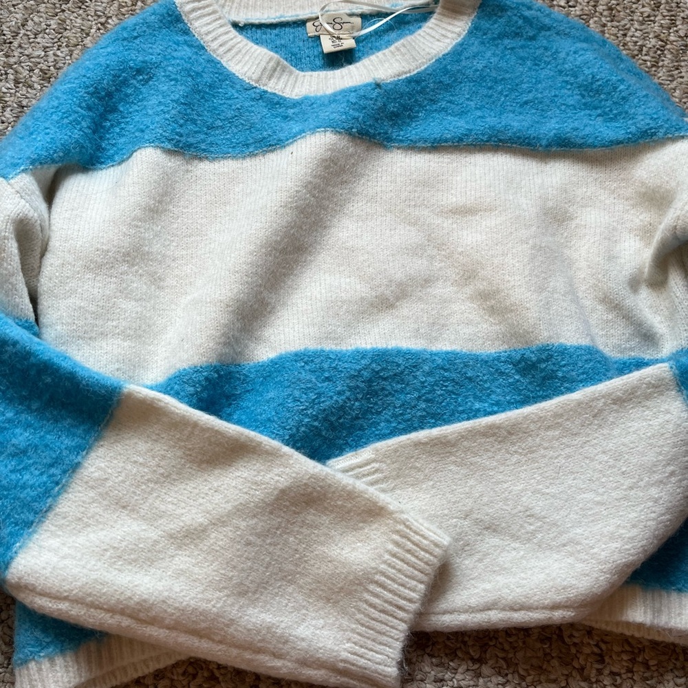 Blue and white sweater